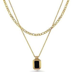 Womens  Paperclip Chain  Gold Layered 18k Gold Plated Black Onyx  Necklaces